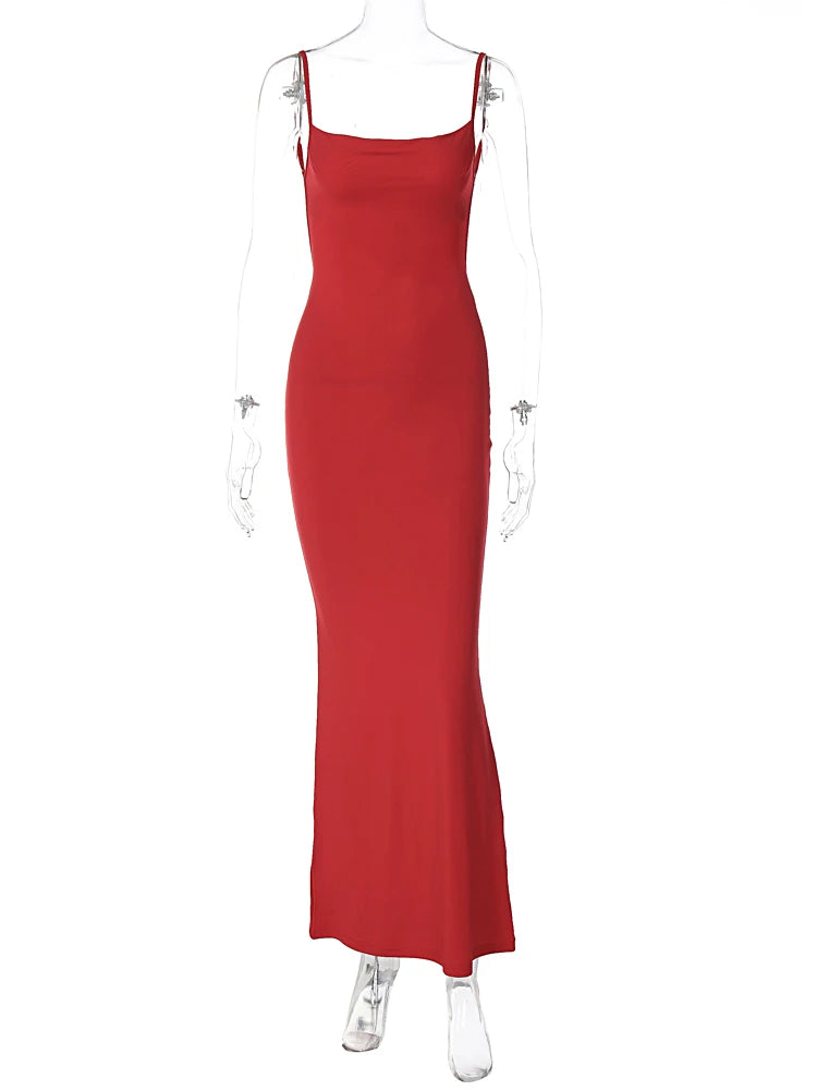 Y2K Solid Sleeveless Backless Bodycon Maxi Dress