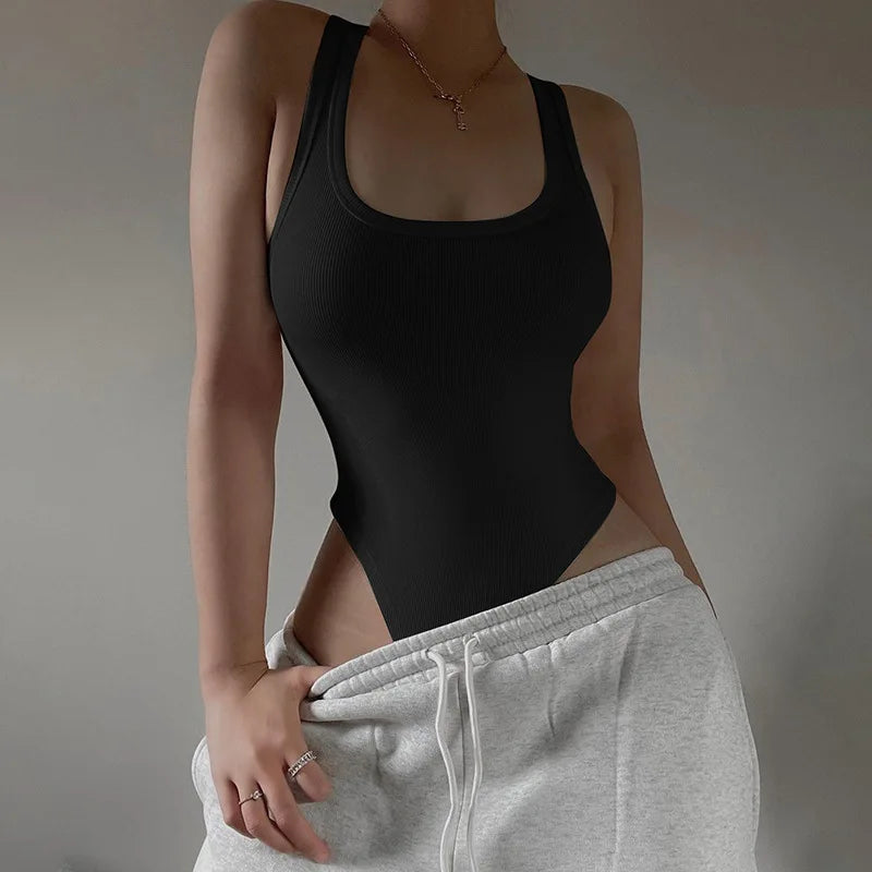 Wzijing Sleeveless Knit Bodysuit Off Shoulder