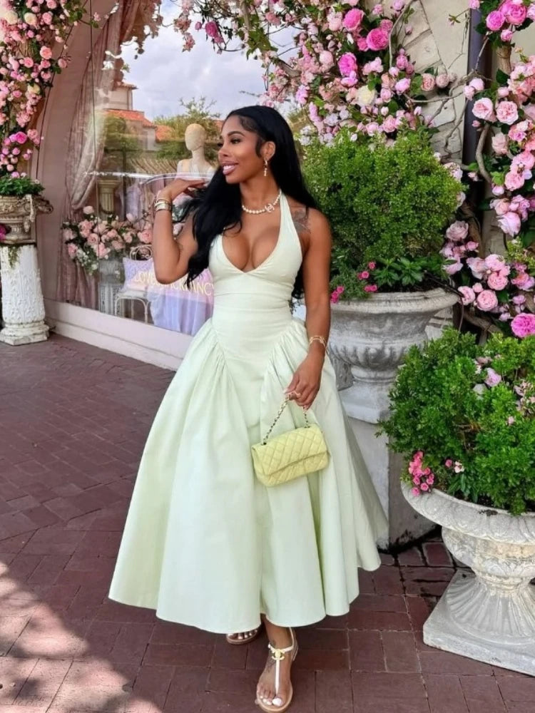 Halter Neck Backless Maxi Dress For Party Evening