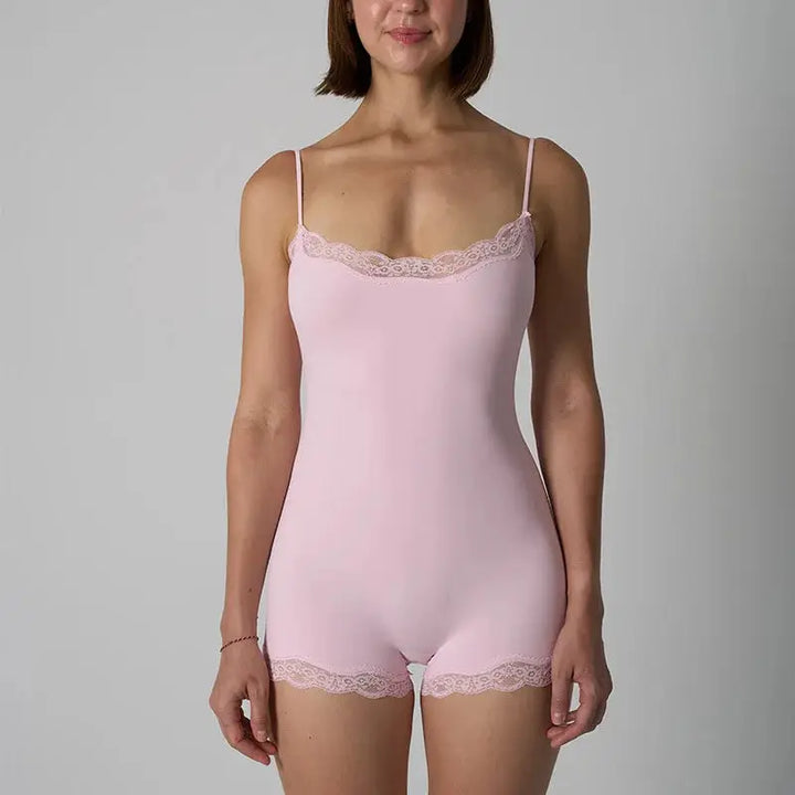 Hot Women Sexy Lace Patchwork Bodysuit Sports FitnessSkinny Shaperwear Camisole Square Neck Spaghetti Strap Slimming Bodycon