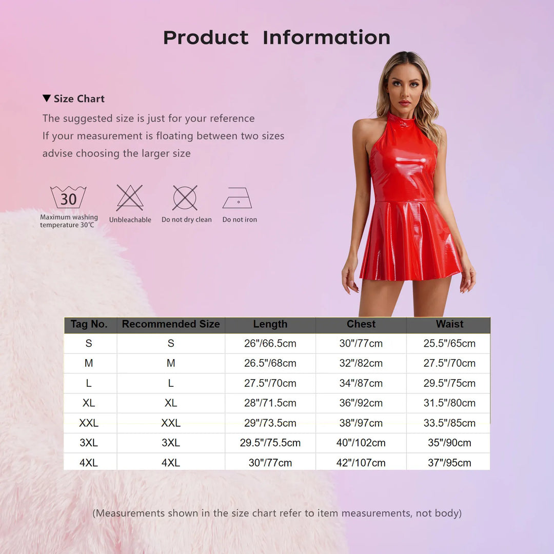 Glossy Patent Leather Mini Dress Disco Clubwear