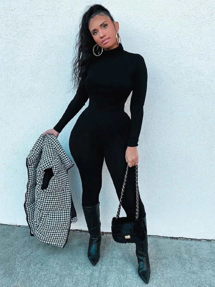 Hugcitar Long Sleeve Turtleneck Bodycon Jumpsuit