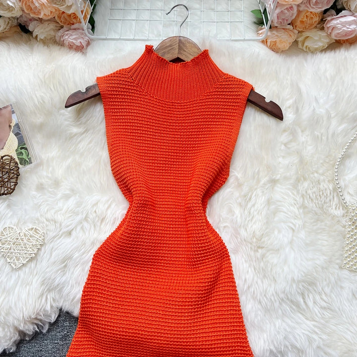 Yuoomuoo Sleeveless Knit Mini Dress Openwork