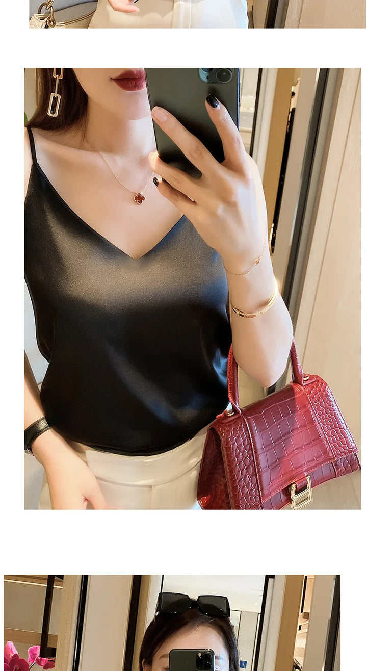 Women Sleeveless Chiffon V Neck Camisole