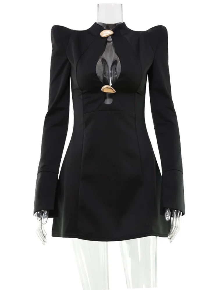 Cnyishe Hollow Out Metal Buckle Bodycon Dress