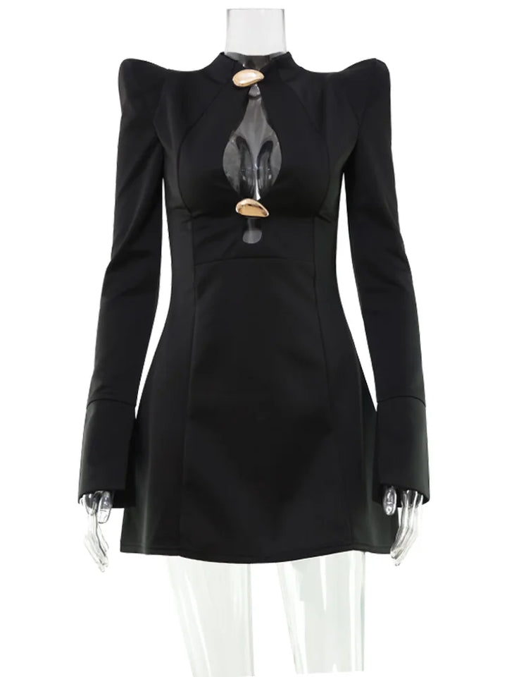 Cnyishe Hollow Out Metal Buckle Bodycon Dress