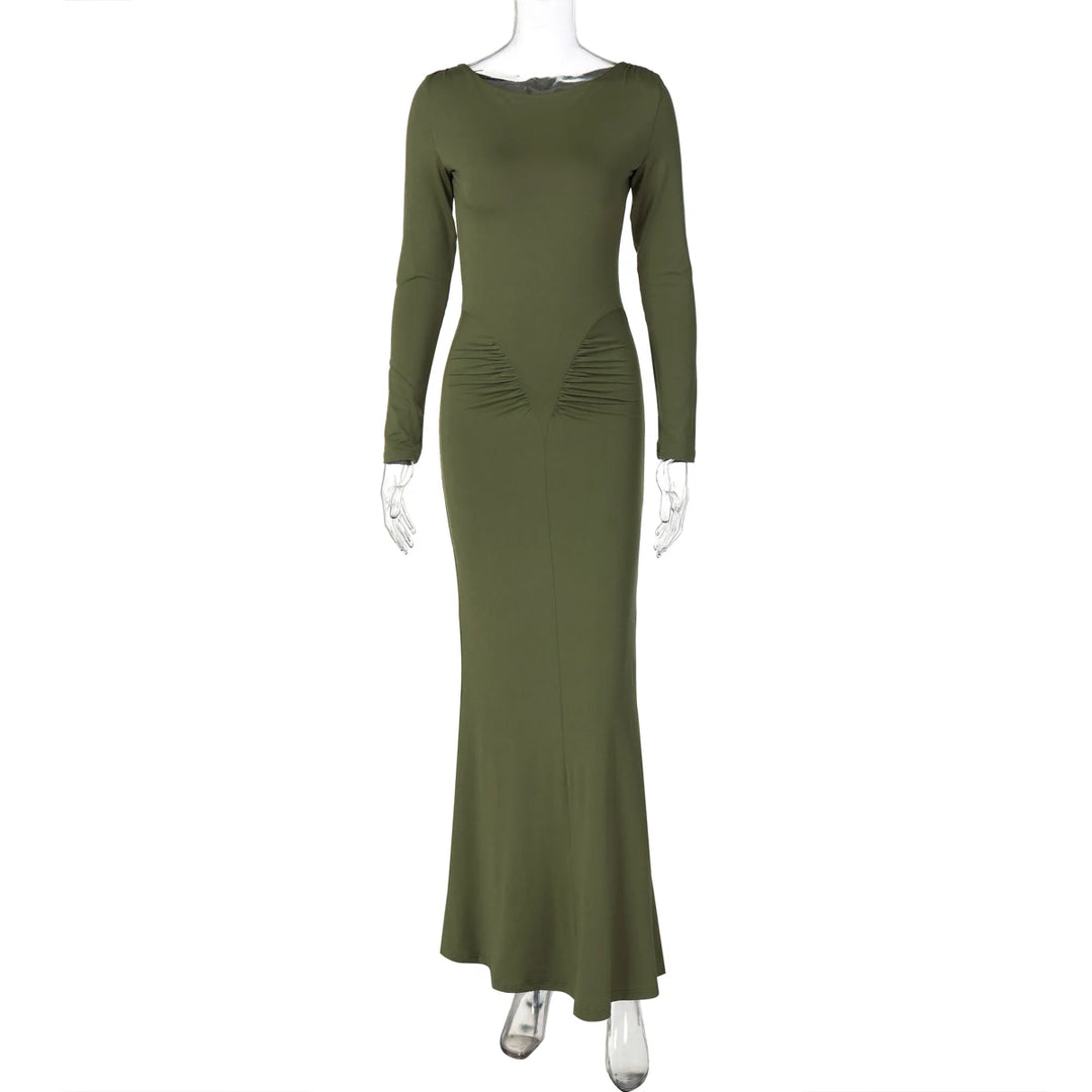Hugcitar Premium Ruche Maxi Dress For Autumn