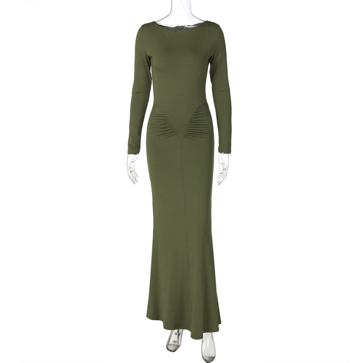 Hugcitar Premium Ruche Maxi Dress For Autumn