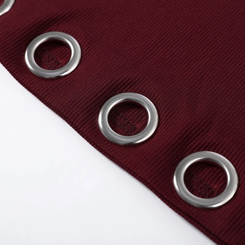 Chin Sweety Metal Ring Halter Mini Dress