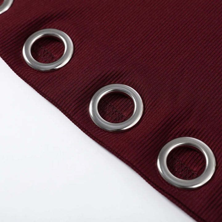 Chin Sweety Metal Ring Halter Mini Dress