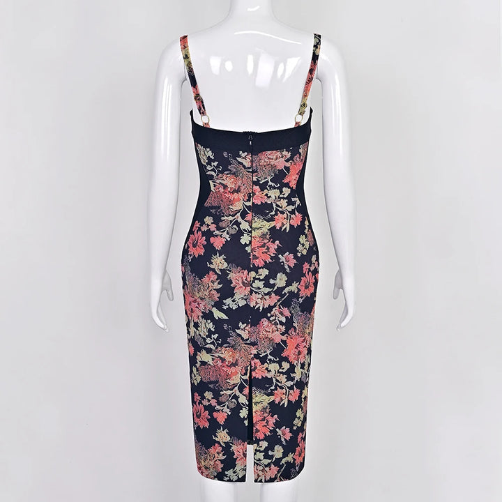 Beaukey Vintage Lace Bandage Dress Elegant