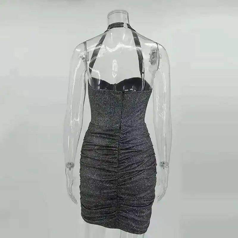 Giyu Black Glitter Strapless Bodycon Mini Dress
