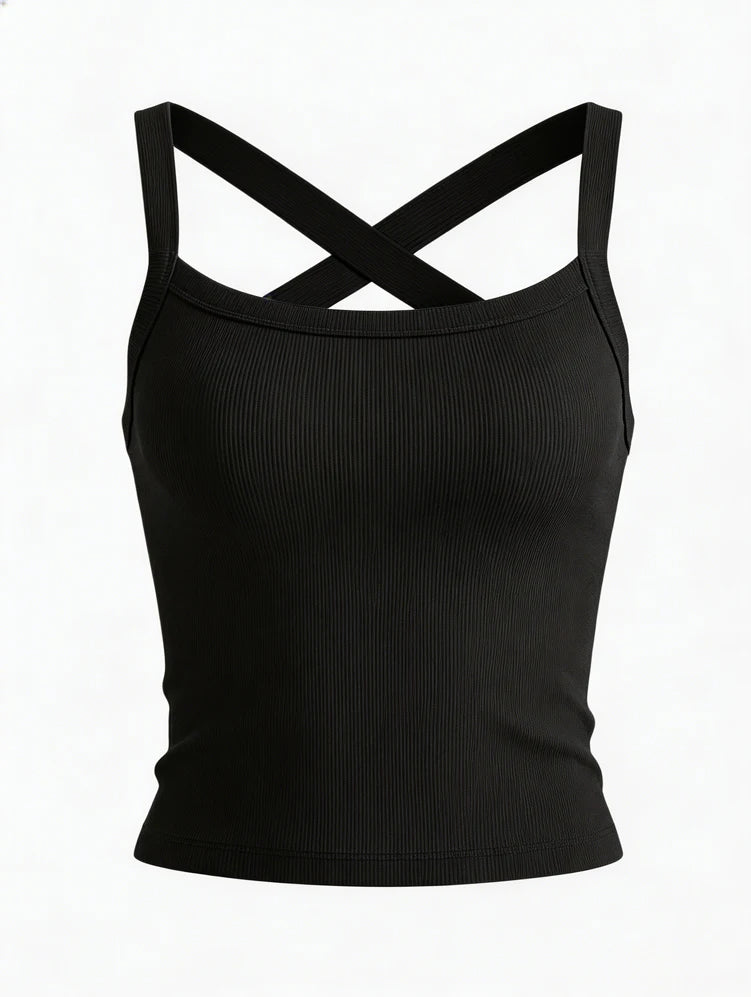 Stylish Backless Polyester Top For Fitness Or
