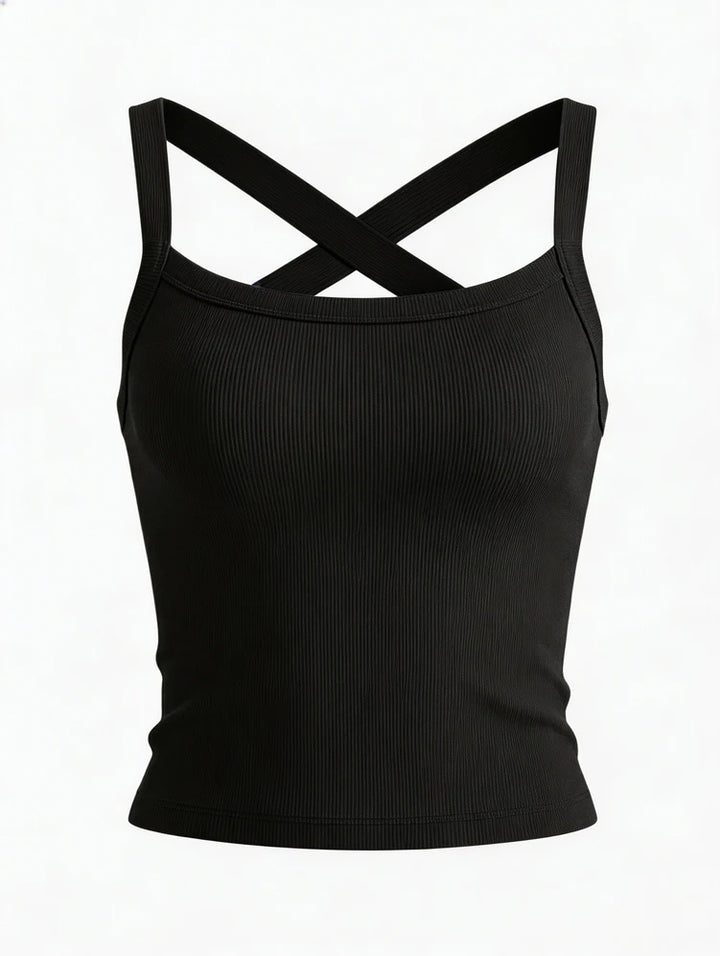 Stylish Backless Polyester Top For Fitness Or