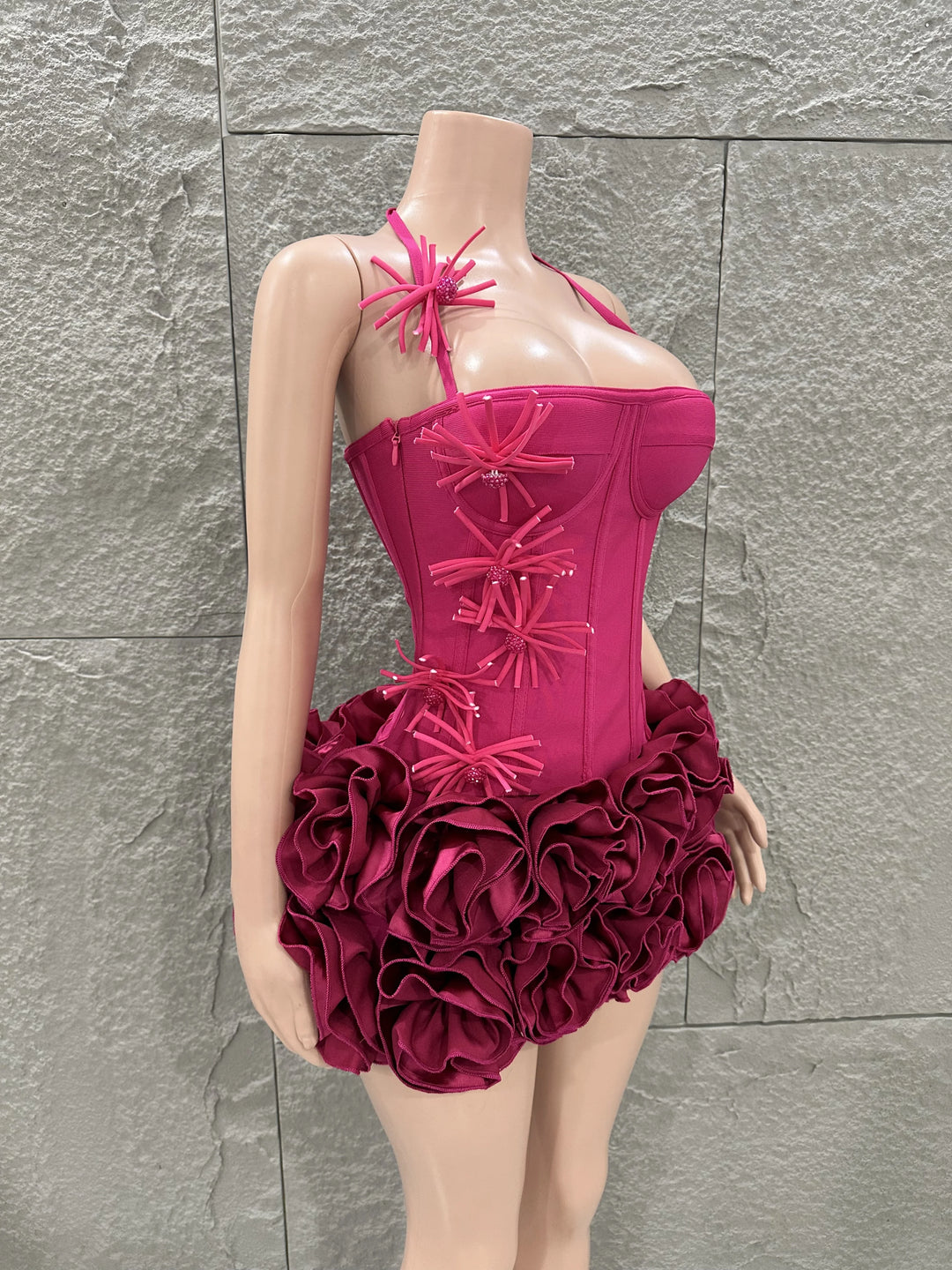 White Red Rose Strapless Bodycon Dress 2P