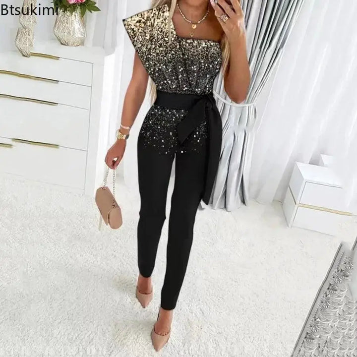 Sequin Patchwork Jumpsuit Sparkling Party Wear For Women