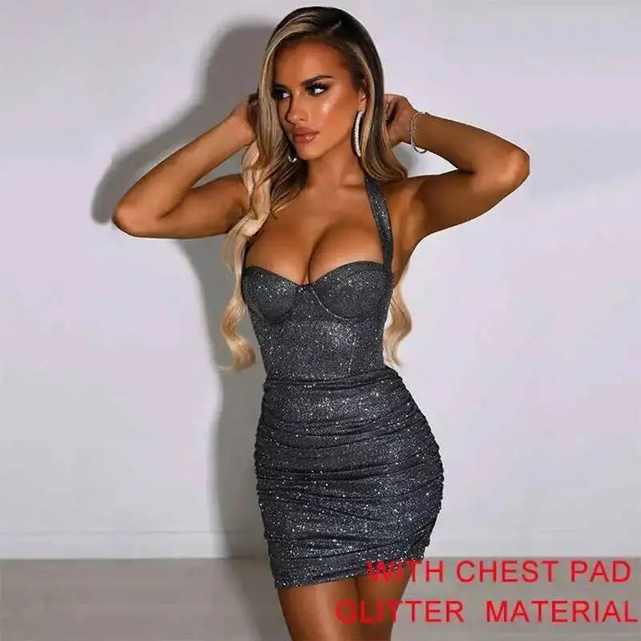 Giyu Strapless Night Club Glitter Bodycon Dress