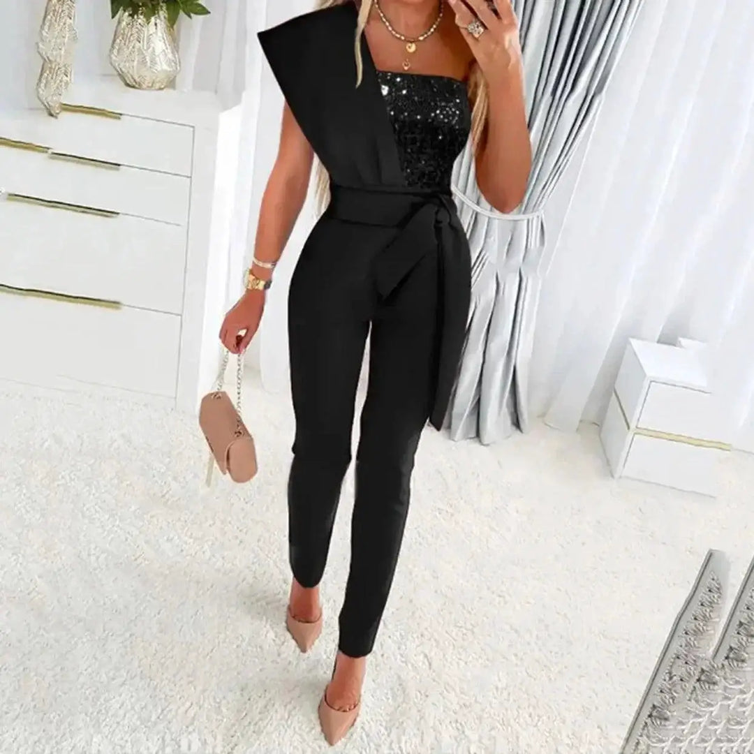 Sequin Patchwork Jumpsuit Sparkling Party Wear For Women