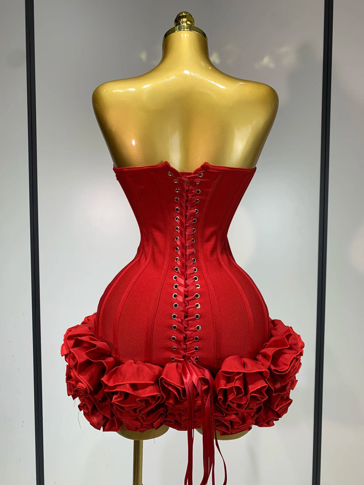 Strapless Flower Embellished Bodycon Mini Dress