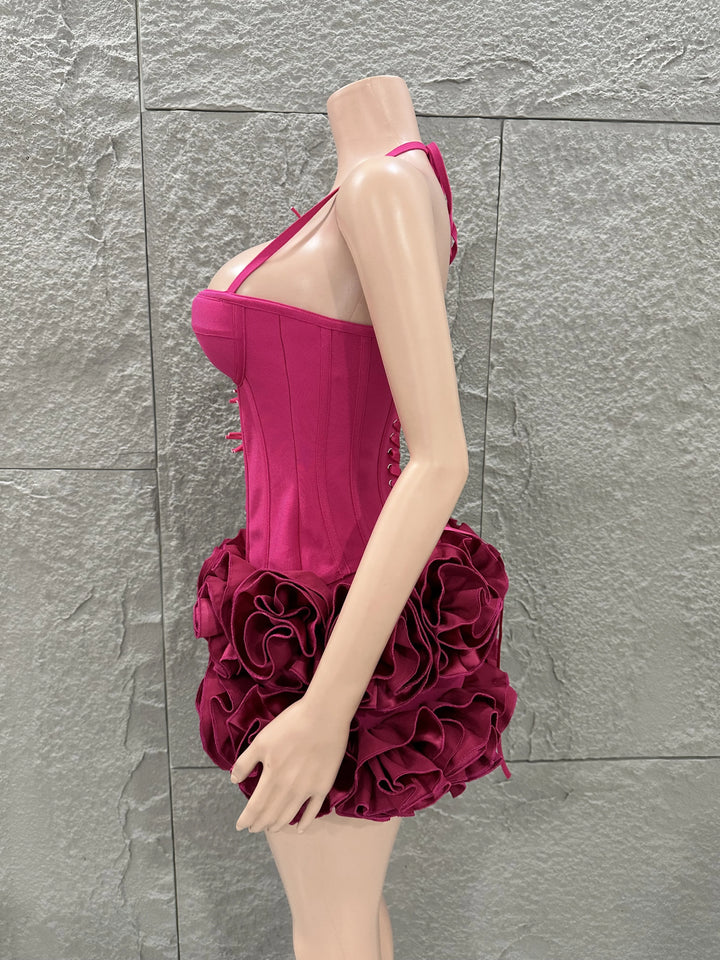 White Red Rose Strapless Bodycon Dress 2P
