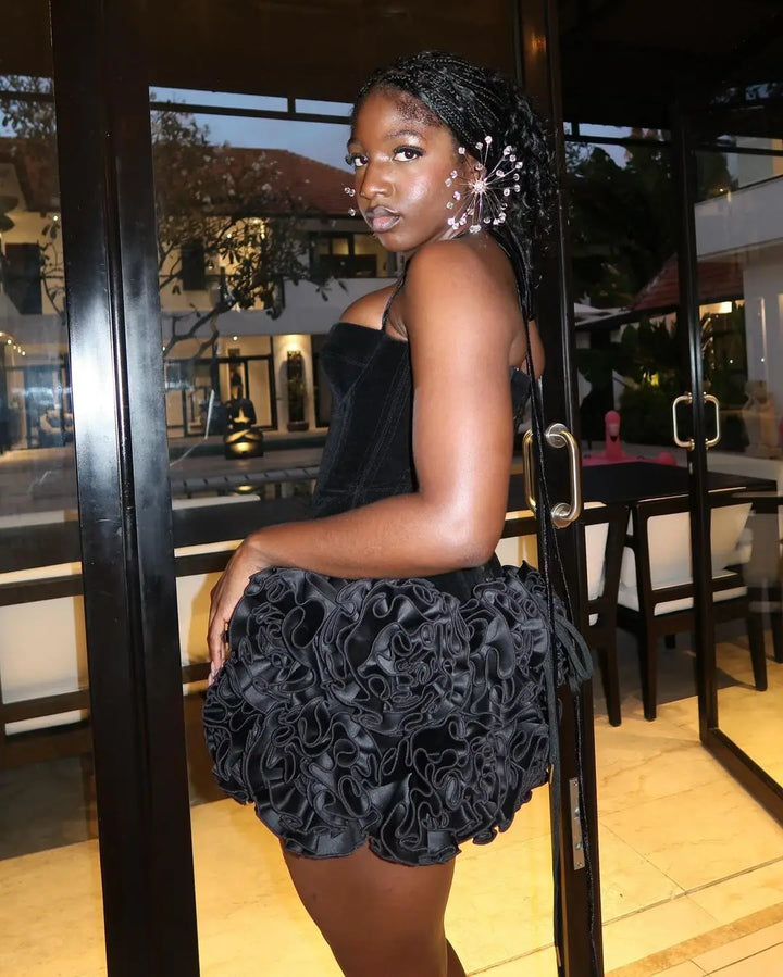 Black Red Strapless Laced Bodycon Mini Skirt Set