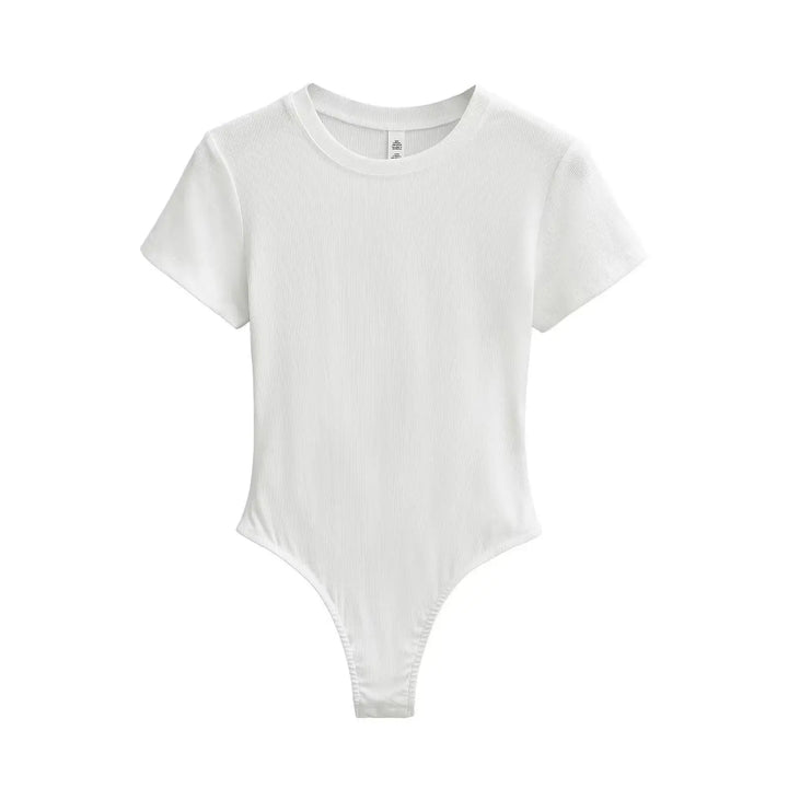 Women Summer Short Sleeve O-neck Slim Fit Knit Bodysuit