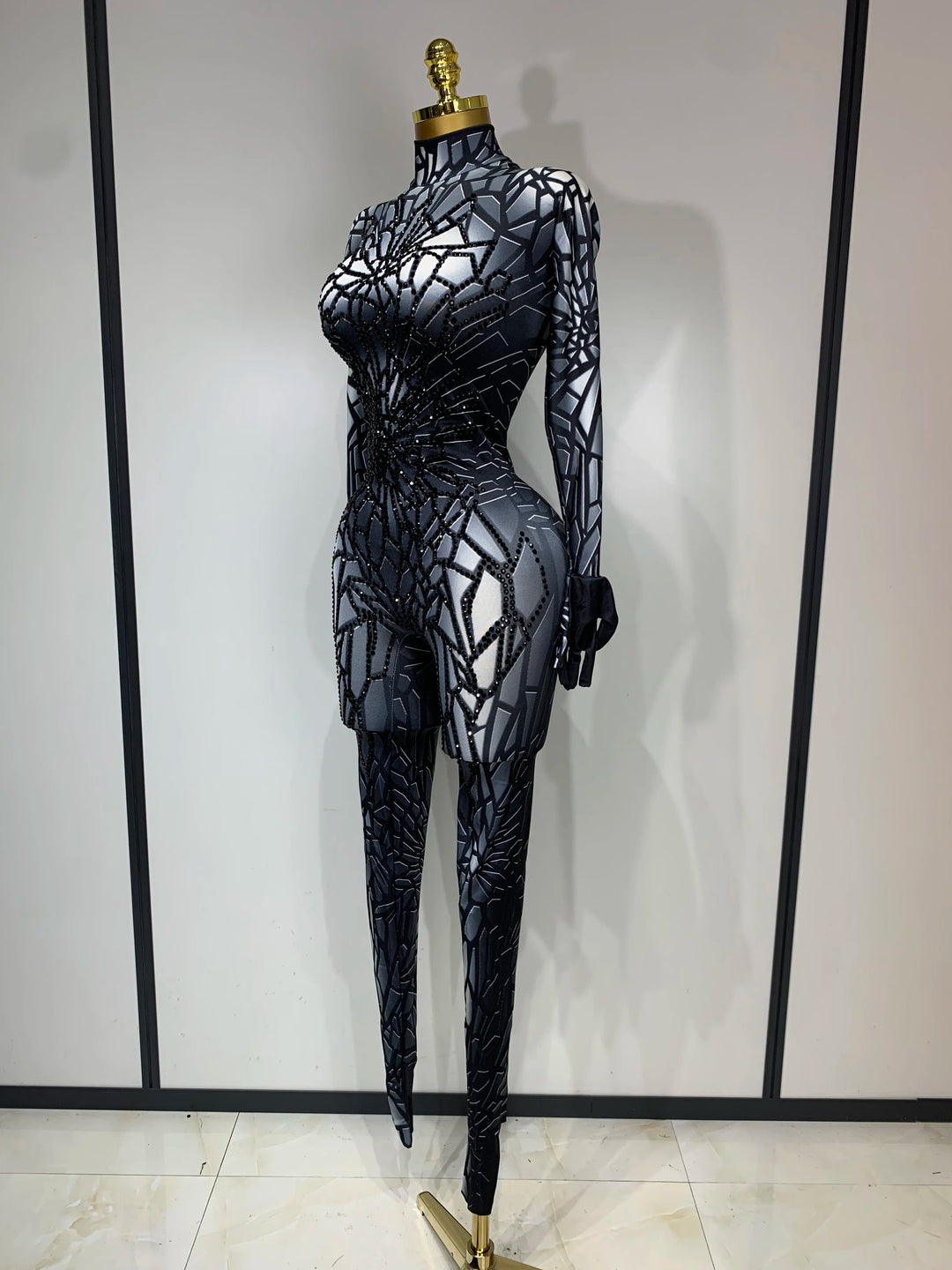 Stunning Black Rhinestone Jumpsuit For Elegant