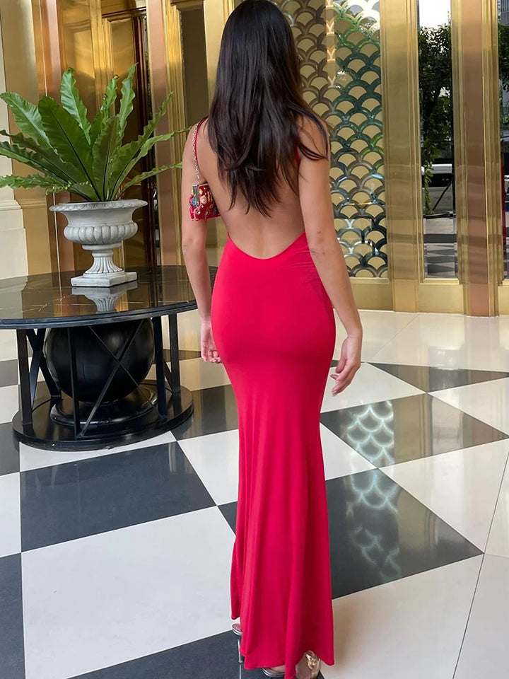 Y2K Solid Sleeveless Backless Bodycon Maxi Dress