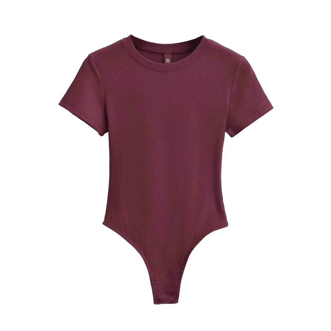 Women Summer Short Sleeve O-neck Slim Fit Knit Bodysuit