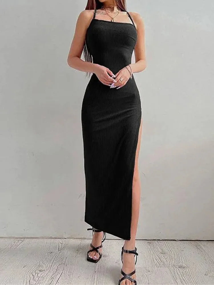 Sexy Black Bodycon Dress Halter Neck Sleeveless