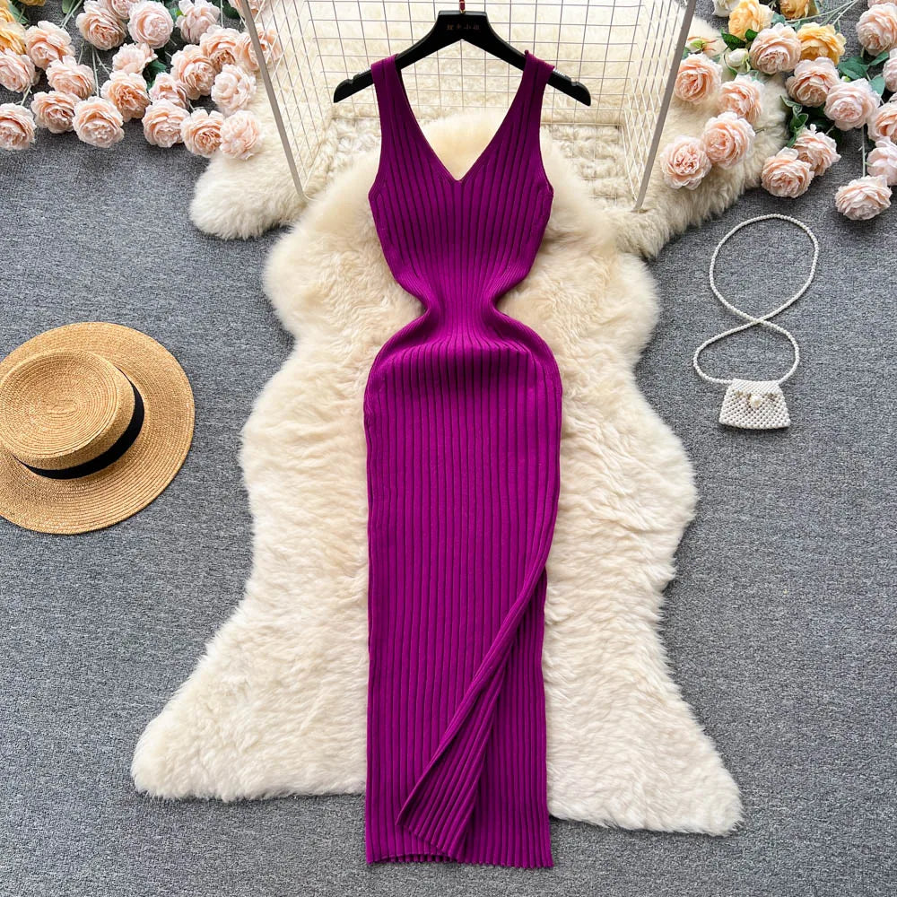 Chic Knit Wrap Dress For Women Autumn Bodycon Midi