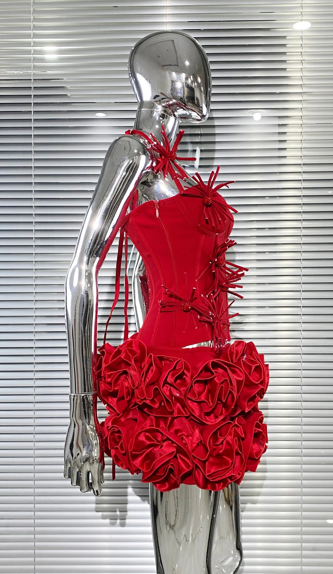 Black Red Strapless Laced Bodycon Cocktail Mini