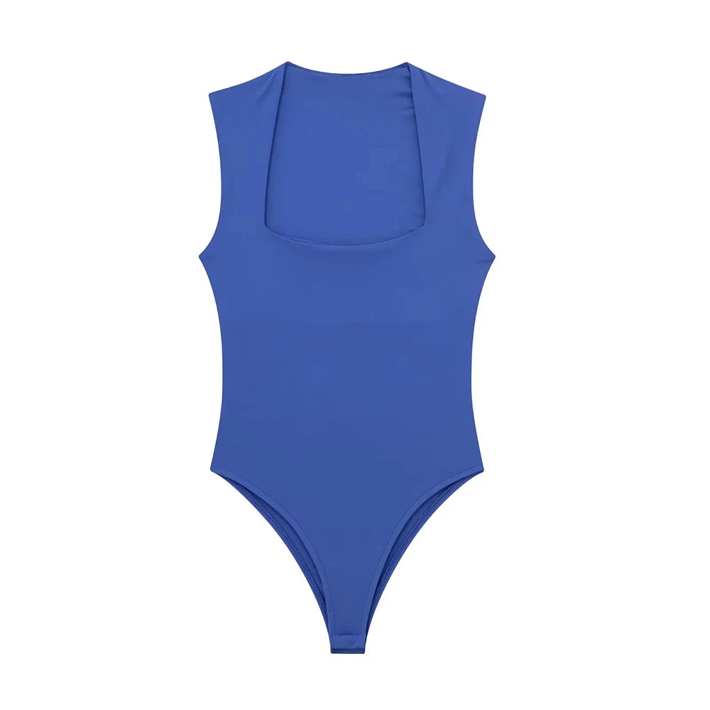 Skinny Square Neck Bodysuit for Women Sexy Sleeveless