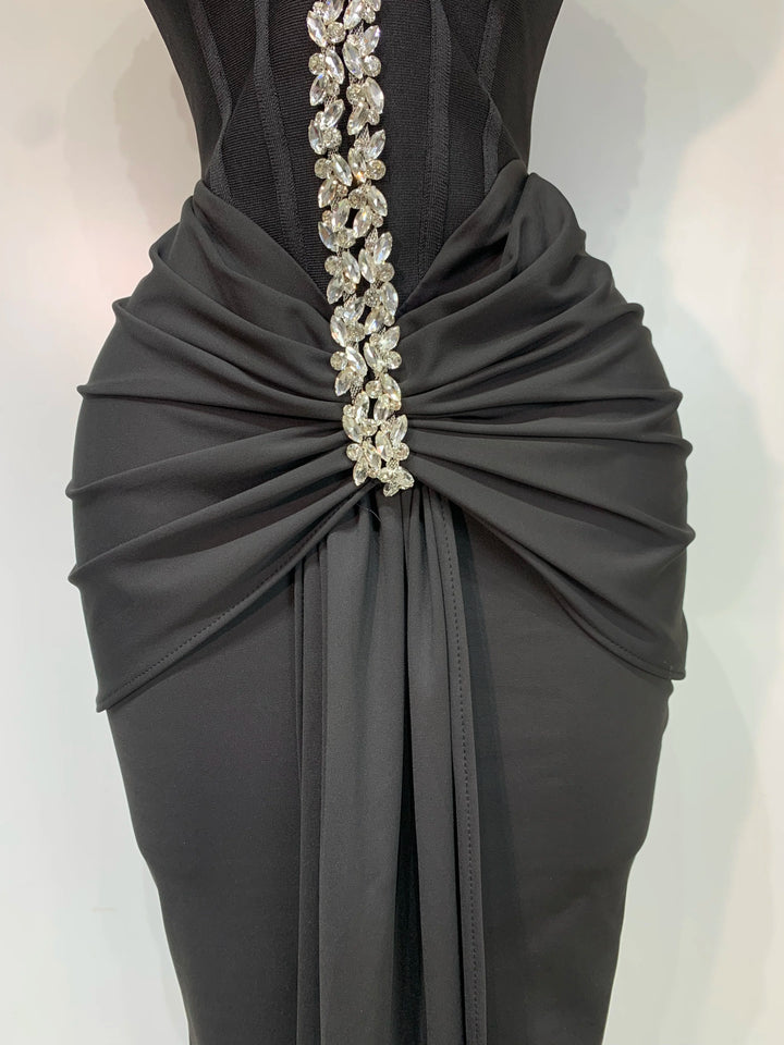 Women Off Shoulder Black Diamond Bodycon Dress