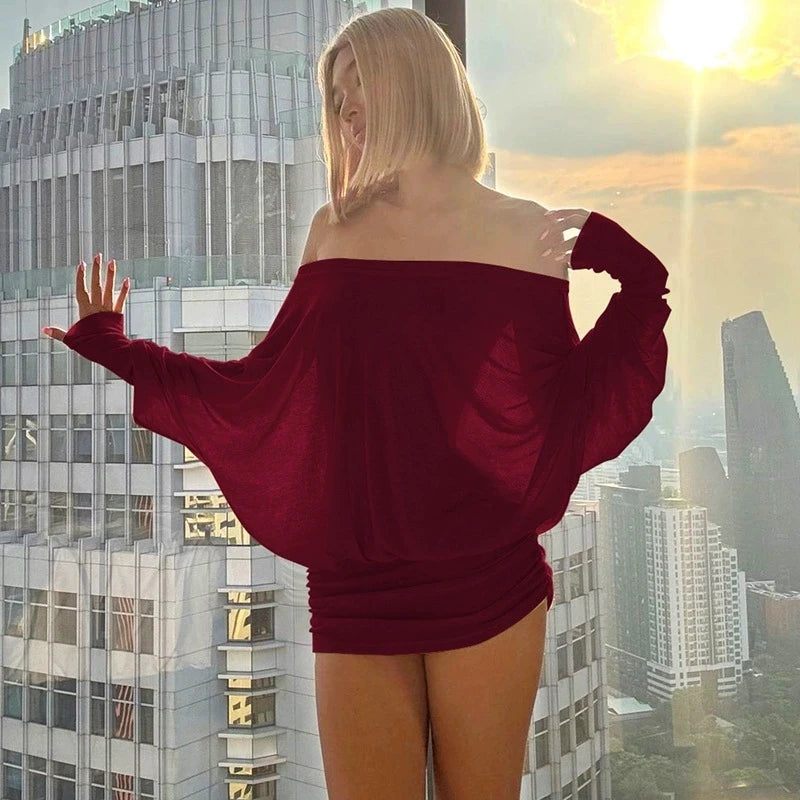 Chic Off Shoulder Sheer Mini Dress For Elegant