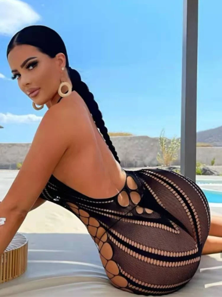 Sexy Halter Backless Black Bodycon Mini Dress