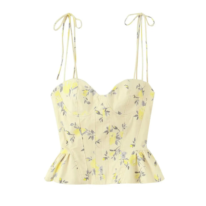 Chic Elegant Corset Top Backless Short Cami Tops New 2026 Summer Fashion Floral Printed Sexy Party Night Tops