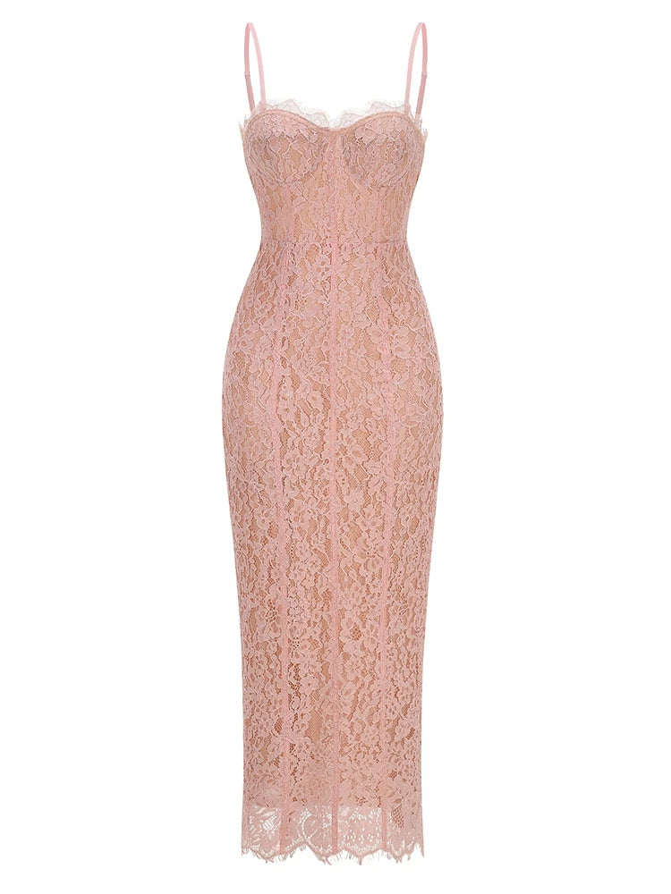 Black Floral Lace Evening Dress With V Neck Bodycon