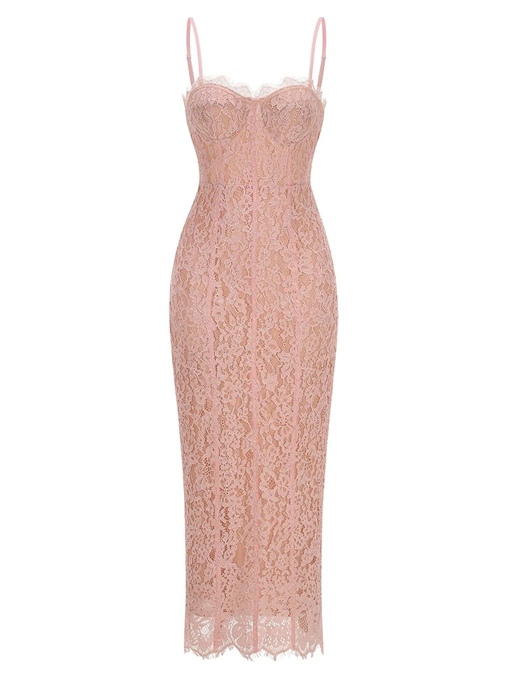 Black Floral Lace Evening Dress With V Neck Bodycon
