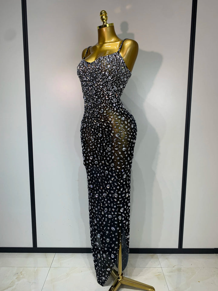 Kormanly Rhinestone Mesh Evening Gown Exclusive