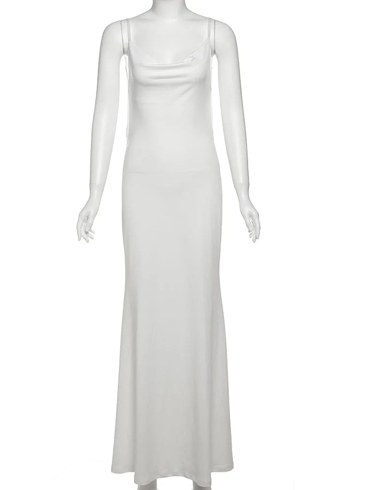 Silky Backless Maxi Dress Body Shaping Vestidos