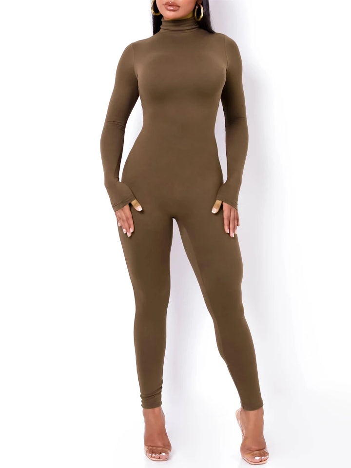 Hugcitar Long Sleeve Turtleneck Bodycon Jumpsuit