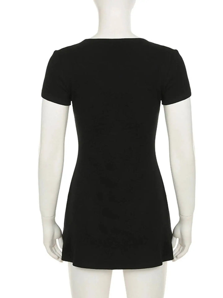 Luxury Black V Neck Mini Dress For Elegant