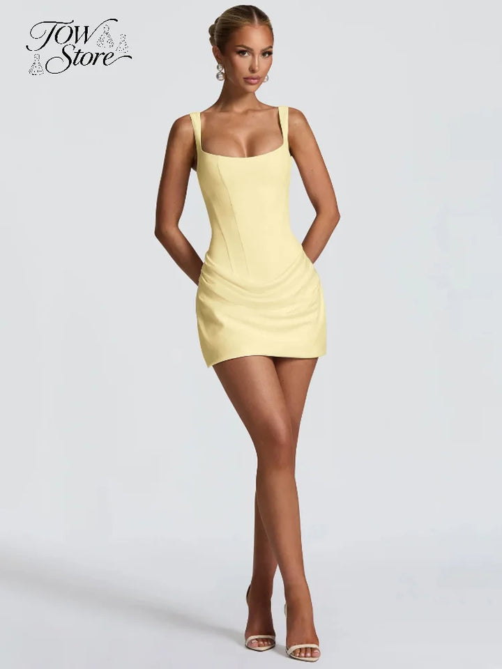 Square Neck Halter Mini Dress Bodycon Backless