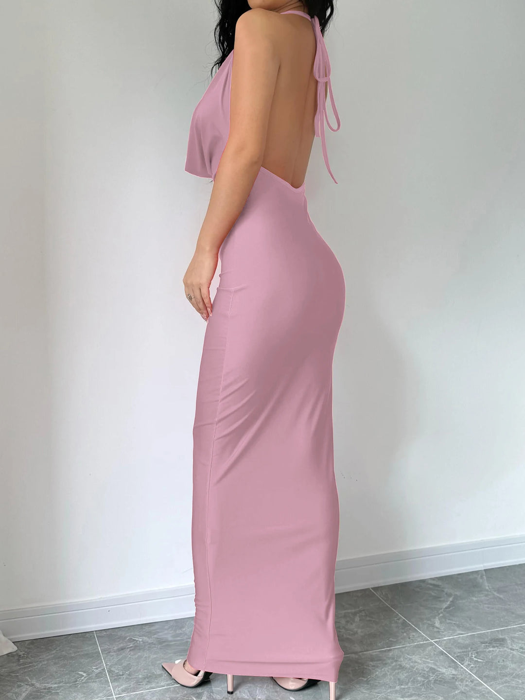 Elegant Backless Halter Midi Dress Premium Knit