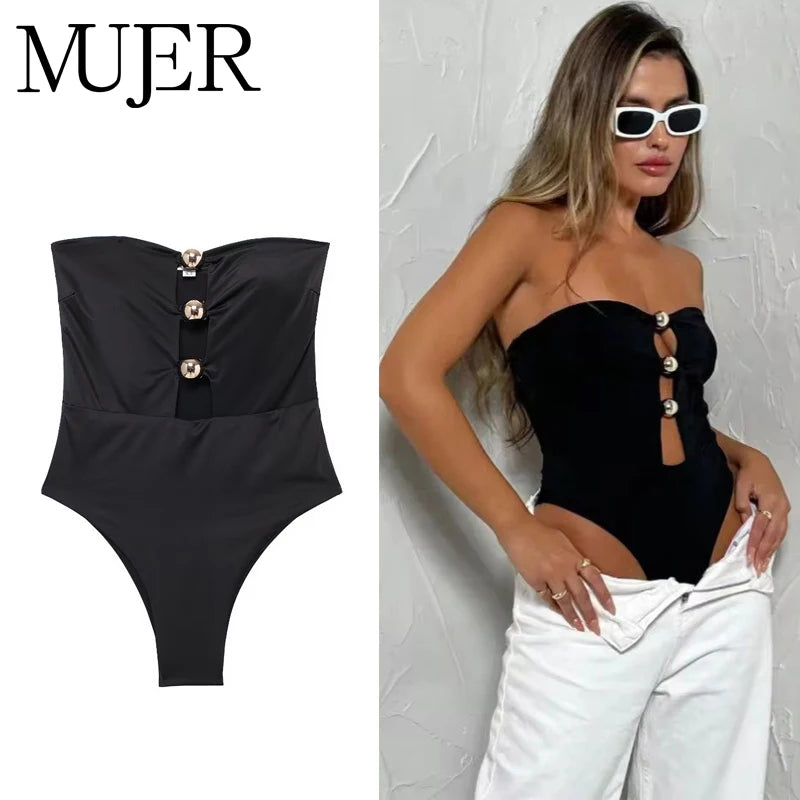Black Off Shoulder Bodysuit For Women