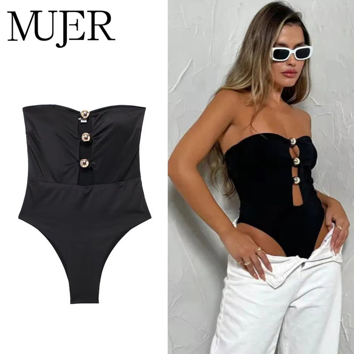 Black Off Shoulder Bodysuit For Women
