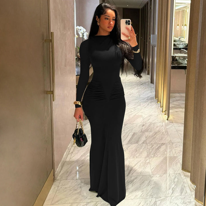 Hugcitar Premium Ruche Maxi Dress For Autumn