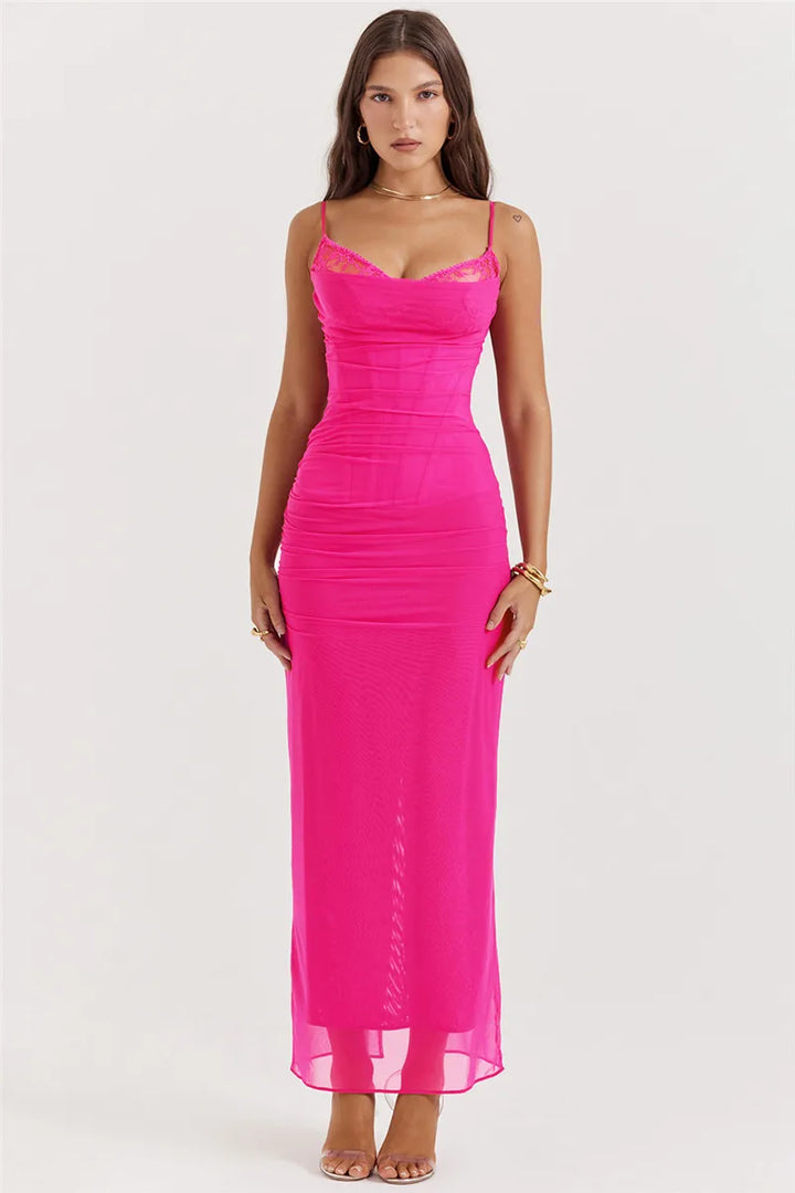 Elegant Backless Mozision Mesh Maxi Dress For