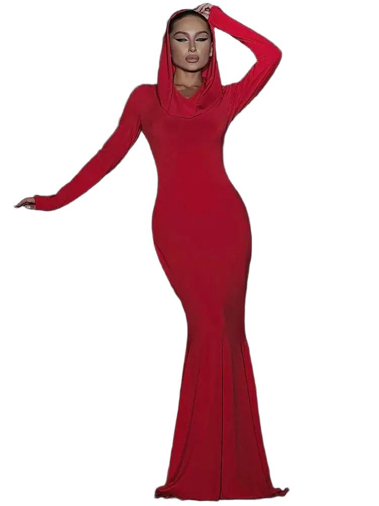 Dulzura Hooded Maxi Dress Elegant Bodycon Gown For Women